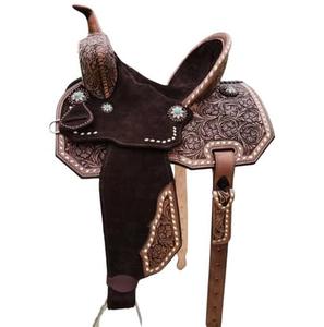 Selle d'équitation anglaise artisanale en cuir de haute qualité avec arceau en bois et quincaillerie nickelée pour la course, le trail et le plaisir, avec tapis de selle - Product Image 1