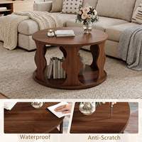 Table basse ronde moderne avec panneaux de support ondulés organiques et rangement inférieur pour salon et appartement