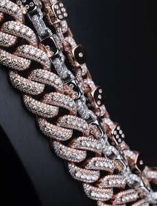 Chaîne cubaine 3 maillons de haute qualité 12mm 13mm 14mm en moissanite, bijoux hip-hop en argent massif 925, prête à être expédiée - Product Image 4