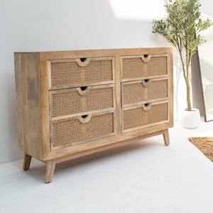 Aparador de Madera y Ratán Vandana Pebble Sierra con Seis Cajones para Interiores de Hogar Modernos y Elegantes - Product Image 5