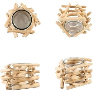 Portacandele Moderno Minimalista in Legno Naturale, Lanterna Elegante Fatta a Mano - Product Image 2