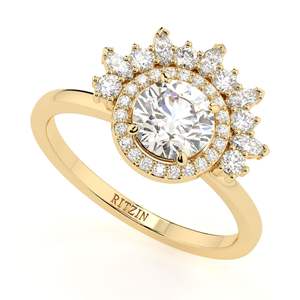 Anillo de Aniversario RITZIN de Oro Rosa de 14K con Diamante Cultivado en Laboratorio de Corte Redondo y Halo, Estilo Único para Mujer - Product Image 4