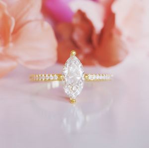 Anillo de Compromiso Clásico con Corte Marquesa de Moissanita, Chapado en Oro Rosa sobre Plata de Ley, para Boda y Aniversario - Product Image 4