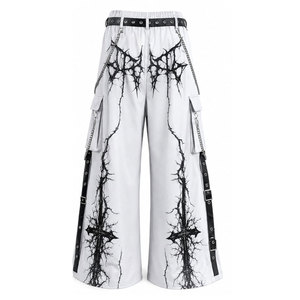 <b>Men's</b> Vintage Gothic Wide Leg Cargo Pants Customized Colors <b>Cross</b> Print <b>Chains</b> Elastic Waist Breathable Lightweight Worsted - Product Image 3