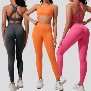 High Waist Yoga Set Women 2 Piece Full Length Leggings Crop <b>Top</b> Seamless Spandex Polyester Activewear Custom Logo - Product Image 4