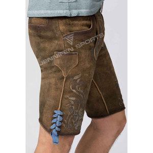 Pantalones Cortos de Cuero Genuino de Vacuno de Alta Calidad para Hombre, Estilo Bávaro, Oktoberfest, Color Marrón Antiguo, 100% Cuero Genuino de Vacuno - Product Image 4