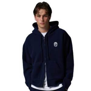 Navy Knit Zip Through Hoodie with Embroidered Logo Comfortable Stylish Streetwear Premium Knitwear for Men Perfect for Casual - Product Image 6