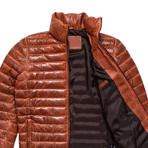 <b>Men's</b> Genuine <b>Sheepskin</b> Eco-Friendly High Street Leather Puffer Winter <b>Jacket</b> Zipper Closure Embossed Custom - Product Image 4
