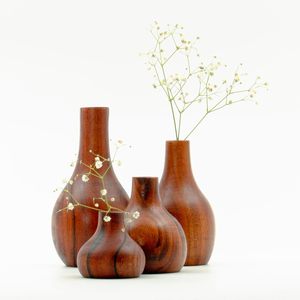Set of decorative wooden <b>vases</b> with natural grain finish handcrafted style minimalist modern home décor accent pieces - Product Image 4