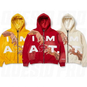 Sudadera con capucha gráfica con cremallera completa, forro de satén, estilo oversize, de felpa gruesa, estilo streetwear, con patchwork - Product Image 5