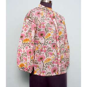 Hauts pour femmes Sweet Style 100% coton à imprimé floral, manches 3/4, col rond, tissu tricoté respirant et écologique, vêtements décontractés d'été - Product Image 4