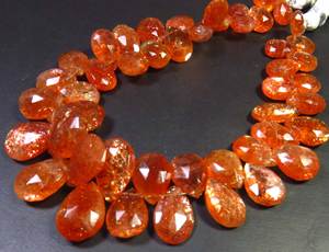 Cuentas de Piedra Solar Arcoíris Africana de Primera Calidad, Facetadas en Forma de Pera, Color Naranja, 8-14 mm, 100% Naturales, con Brillo Confeti, Gema de Piedra Solar, Hilo de 8 Pulgadas para Joyería - Product Image 2