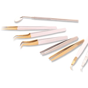 Juego de pinzas de extensión de pestañas de precisión para pestañas postizas individuales de volumen 2D-6D punta plana y de fibra con ESTUCHE DE ALMACENAMIENTO DE PU - Product Image 4