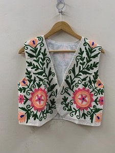 Women's Boho Suzani Embroidered Vest Handmade Floral Cotton Breathable V-neck Waistcoat Vintage Ethnic <b>Jacket</b> Nitin Exports - Product Image 1
