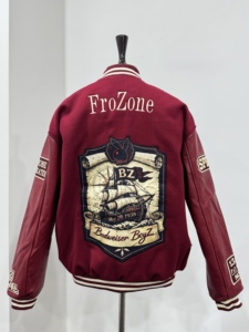 Custom Maroon Wool Varsity Jacket | OEM Mandarin Collar Embroidered Patchwork Letterman Jacket | Private Label Unisex Winter - Product Image 2