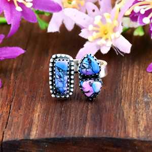 Anillo de plata de ley 925 con piedra turquesa compuesta Monarch Dahlia, anillo ajustable, joyería fina del suroeste para ella. - Product Image 2