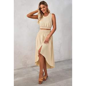 2025 femmes deux pièces haut court et haut bas fendu Maxi jupe ensemble conception smockée tailles disponibles XS XXS quantité minimale de commande 2 pièces - Product Image 2