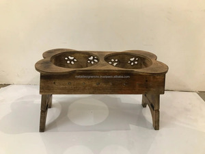 Alimentador de mascotas alto de doble comedor de acero inoxidable Soporte de acero pulido con placa superior de madera para perros y gatos - Product Image 5