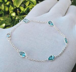 Pulsera de plata de ley 925 con topacio azul, piedra preciosa natural, 7,5 pulgadas, joyería hecha a mano, regalo elegante para mujer - Product Image 4