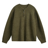 Pull à col Henley ample pour homme - Style décontracté rétro pour l'automne, confortable, épaisseur standard, respirant, en laine mérinos tricotée