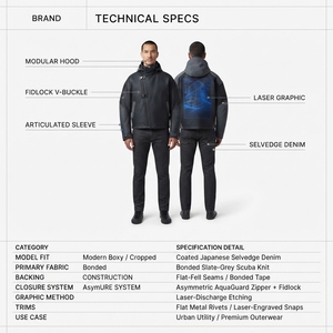 Chaqueta de mezclilla para hombre, con logotipo personalizado, tela japonesa selvedge, OEM, ropa de trabajo técnica, nailon/algodón, corte holgado y recto, lavado claro - Product Image 5