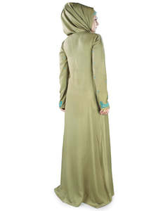 Robe Abaya Hijab en Polyester Vert Brodé Ample à Manches Longues pour Femme Musulmane – Élégante Tenue Quotidienne ODM - Product Image 2
