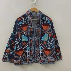 Boho Chic Suzani Velvet Jacket Women Floral Embroidered Short <b>Coat</b> Handmade Autumn Winter Wear - Product Image 4