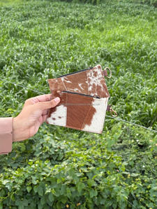 Porte-cartes en cuir de vachette véritable avec fermeture éclair, porte-monnaie, porte-clés, style western rustique marron - Product Image 4
