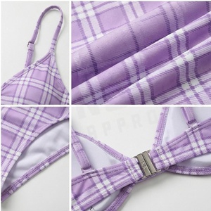   Ensemble bikini 2 pièces à carreaux avec haut triangle et jupe asymétrique pour femme - Product Image 6