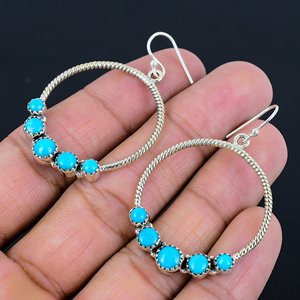 Nuevos Pendientes de Aro Bohemios Creativos y Lindos con Turquesa, Joyería Vintage de Bohemia Occidental para Mujeres y Niñas - Product Image 3