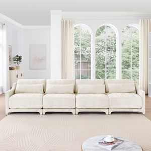 Divano Ergonomico a Quattro Posti in Ciniglia con Cuscino Lombare, Spugna ad Alta Resilienza, Telaio in Legno Massello, Facile Installazione per Soggiorno - Product Image 3