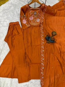 ชุดกางเกง anarkali kurti ปักด้วยไหมโรมันพรีเมี่ยมพร้อมผ้าไหมสไตล์จีนชุดสวมใส่ตามชาติพันธุ์ของผู้หญิง - Product Image 4