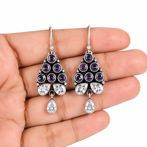 MultiStone Teardrop <b>Dangle</b> <b>Earrings</b> | Oxidized <b>Silver</b> <b>Earrings</b> | Pear Shape Crystal Drop <b>Earrings</b> for Women - Product Image 5