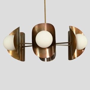 Luxurious Crafted Bronze <b>Ceiling</b> <b>Pendant</b> Light With Three White <b>Glass</b> Shades Circular Design Lighting Fixture - Product Image 4
