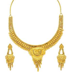 Colliers courts en laiton plaqué or 14K, 18K, 24K, design traditionnel, ensemble de bijoux, parure de bijoux de mode indo-occidentale, vente en gros. - Product Image 3