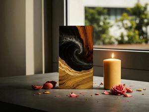 Urne funéraire en bois « Océans Infinis », artisanale, motif vague océanique, pour cendres humaines, taille moyenne 9x5,5 pouces. - Product Image 1