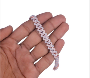 Rose Gold Plated Cuban Link <b>Bracelet</b> With <b>Crystal</b> Rhinestones Micro Pave Chain Unisex Hiphop Style Jewelry - Product Image 3