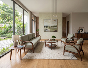 Sofá de Tres Plazas MT Furniture, Estilo Moderno de Mediados de Siglo, Tapizado en Cuero PU, Relleno de Espuma, Respaldo Firme, Brazos Curvos, Madera de Roble Sólido, para Sala de Estar - Product Image 6
