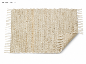 Recycled Cotton Woven Modern <b>Placemat</b> Jute Look <b>Rectangle</b> with Fringe Non-slip Backing for Home Wedding Dining Table Decor - Product Image 1
