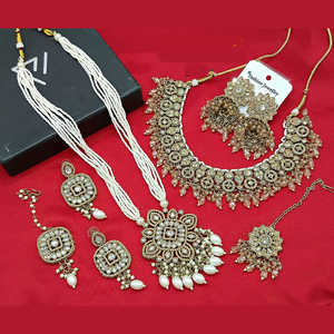 Rose Gold Plated <b>Double</b> <b>Necklace</b> Set with Austrian Stone and Pearls 10573827 Fine Jewelry Set - Product Image 1