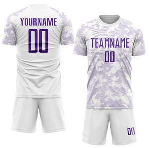 Uniforme de Fútbol Personalizado Blanco y Morado Camuflaje con Nombre y Número del Equipo, Camiseta y Pantalones Cortos de Fútbol, Kit Completo para Hombres, Jóvenes y Adultos - Product Image 1