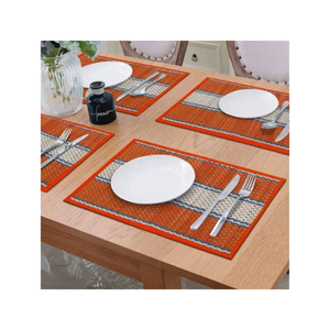 Orange Silver <b>Rectangle</b> Geometric Pattern Textile <b>Placemat</b> Reusable Classic Style Home Use Orange Red Border Woven Design - Product Image 1