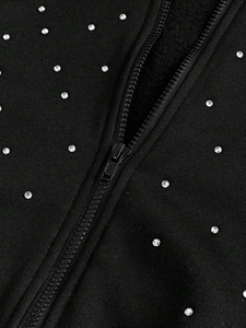 Custom <b>Black</b> Cropped Hooded <b>Sweatshirt</b> <b>Black</b> Cropped Hooded <b>Sweatshirt</b> With Rhinestone Dot Print Regular Fit Autumn Wear - Product Image 3
