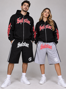 Custom Streetwear Unisex <b>Hoodie</b> & <b>Shorts</b> <b>Set</b> Oversized Zip Up <b>Hoodie</b> Matching <b>Shorts</b> Tracksuit <b>Set</b> OEM/ODM Clothing Manufacturer - Product Image 1