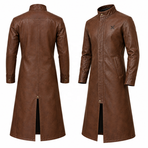 Gabardina de Cuero Genuino para Hombre |   Negro Marrón Camel |   Fabricante OEM ODM |   Diseño de Calidad Premium |   Ropa de Cuero | - Product Image 3