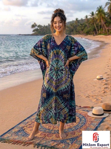 Women Printed <b>Kaftan</b> Dress Loose Fit Comfortable Beach Wear Lightweight Fabric Stylish <b>Summer</b> Custom Bulk Manufacturing Supply - Product Image 6