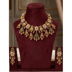 Impresionante Conjunto de Collar y Pendientes de Moissanita Rajwadhi Chapado en Oro de Primera Calidad para Bodas y Fiestas, Colección de Moda - Product Image 1