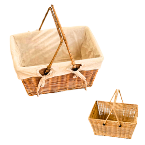 Eco-Friendly Wicker RATTAN <b>Storage</b> <b>Basket</b> Metal Frame, <b>Basket</b> with 2 Handles and Cotton Liner for <b>Storage</b> - Product Image 1