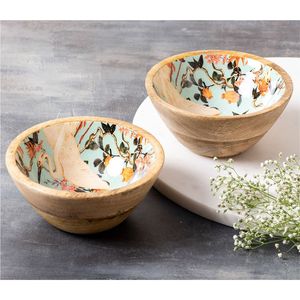 Bol de service en bois de manguier émaillé floral fait main, écologique, rond, pour la décoration de cuisine et les tables à manger - Product Image 4