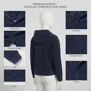 Wholesale Reddito Sports OEM Women's <b>Navy</b> Velour Hooded Sweatshirt Regular Fit Full Sleeve Casual Autumn Wear 100% Breathable - Product Image 4
